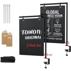 2-Pack Clamp-On Desk Chalkboard Signs - Desk Edge Double-Sided Hanging Menu Boards (8 x 11 Inch) - Detachable Tabletop Blackboards with C-Clamp Mounts for Cafe Counter, Office & Wedding & Kitchen