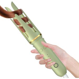 Automatic Curling Iron - Beach Waves Curling Wand with 4 Temperature, Portable Hair Curler Automatic Shut-Off, Anti-Scald, Anti-Tangle Rotating Curling Wand for Hair Styling, Elegant Green