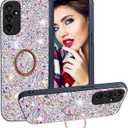 Bling Glitter Case for Samsung Galaxy A13 5G for Women Girls,Cute Sparkle Soft TPU Cover with Ring Kickstand Phone Case for Samsung Galaxy A13 5G/ Galaxy A04s CZ-Silver