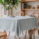 Linen Rectangle Table Cloth Neutral Textured Rustic Tablecloth, Wrinkle Free Washable Burlap Table Cover with Tassels for Kitchen Dining Holiday Parties55 x 87 inch, 6-8 Seats, Grey