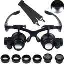 LED Head Mount Magnifier 10X 15X 20X 25X Hands-Free Magnifying Glass Headband Magnifier Visor with Light for Close Work,Jewelry,Craft,Watch,Hobby,Not for Reading