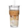AUFXKOO 20oz Ribbed Glass Cups with Lids and Straws,1 Pack Glass Tumbler with Straw and Lid,Drinking Glasses for Iced Coffee Cups,Juice,Smoothies