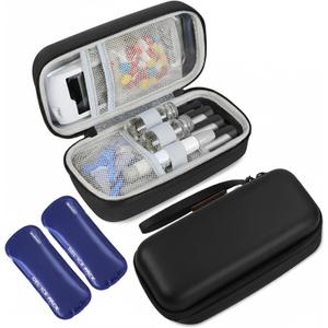 Insulin Cooler Travel Case, Portable EVA Medicine Travel Cooler, Diabetes Case with 2 Reusable Ice Packs TSA Approved for Diabetic Supplies Patent Pending(Black-No Temp)