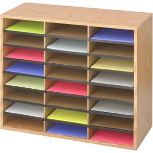 Safco Literature Organizer, 24 Compartments, Office and Classroom Mailbox with Adjustable Shelves, Wood Paper and Mail Sorter, Medium Oak, 23.5" x 29" x 12"