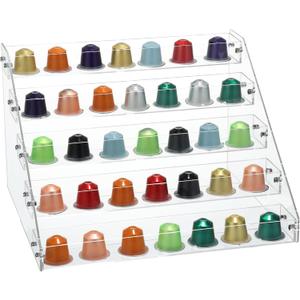 Acrylic Coffee Capsule Storage Holder Compatible, nespresso pod organizer, 5-Tier Large Capacity Coffee Capsule Countertop Storage Rack, Pods Organizer for Home, Office, Cafe Station