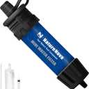 Mini Water Filter NatureNova Portable Emergency Water Filtration System Hiking Camping Straw Survival Gear Emergency Preparedness (Blue)