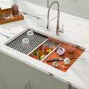 Dcolora 36" Undermount Kitchen Sink Workstation 16 Gauge Stainless Steel Kitchen Sink with Ledge Single Bowl Under Counter Sink Basin, Round Corner 36"x19"x10", DC-U7711