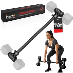 Dumbbell Barbell Converter Bar - Heavy Duty Steel Dumbbell Extension Bar with Secure Locking System - Non Slip Grip Handles - Home Gym Strength Training, 200 lb Capacity