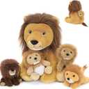 MorisMos 5Pcs Lion Stuffed Animal Set, 13.7" Stuffed Lion Plush Toys with 4 Babies Inside, Wild Animal Plush Toys, Gift for Boys, Girls, Kids Birthday Christmas