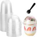 12oz Disposable Clear Plastic Cups with Lids ,25 Pack Dessert for Parfait Ice Cream Fruit Iced Cold Drinks Wedding Thanksgiving Halloween Christmas Party (No Hole), 50 Count (Pack of 1)