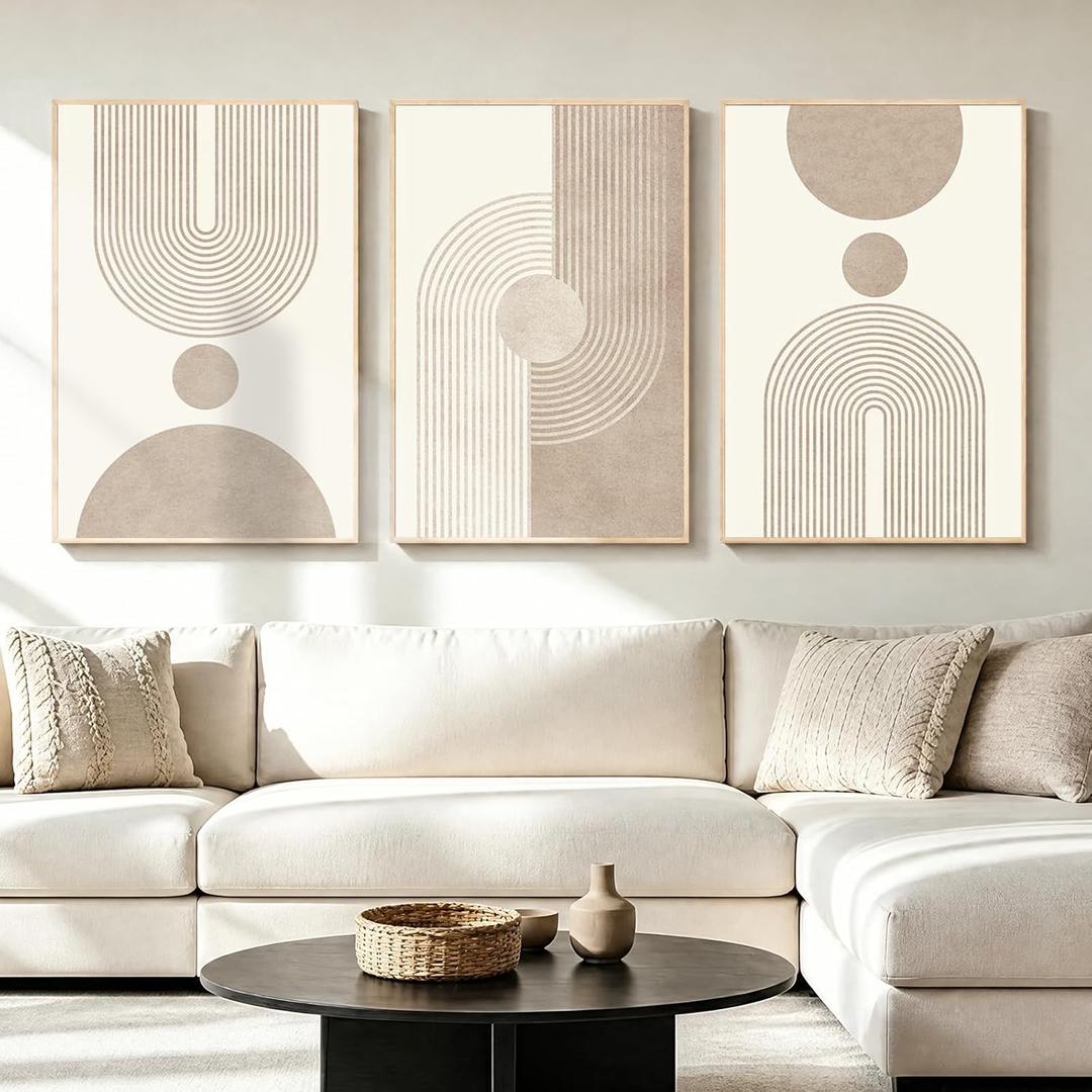 LAATOZ Neutral Abstract Wall Art Framed Modern Canvas Painting, Boho Prints Artwork for Living Room Bedroom Office Hallway Stairs 16x24 Inch 3 Panels