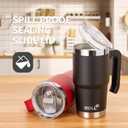 Travel Coffee Mug with Handle-16 oz Stainless Steel Vacuum Insulated Tumbler with Lid and Straw-Reusable Metal Cup with Silicone Pad, Leak Proof-BPA Free (Black)