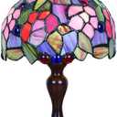 8 Inch Colorful Flower Tiffany Lamps for Living Room, Pastoral Stained Glass Night Lights Living Room for Lounge, Small Accent Reading Lamp for Bedroom