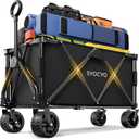 Collapsible Wagon with 420lbs Weight Capacity, Foldable Heavy Duty Beach Wagons with Big All-Terrain Wheels, Carts with Cup Holders for Camping, Garden, Sports, Grocery,Shopping, Black