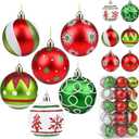 30PCS Christmas Ball Ornaments, 2.36 Inch Glittering Red Green Christmas Tree Ornaments Set, Elf Balls Swirl Candy Cane and Peppermint Hanging Ornament for Home Holiday Decor
