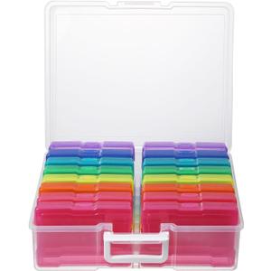 novelinks Transparent 4" x 6" Photo Organizers and Photo Storage Box with Handle, 16 Inner Photo Cases, Portable Picture Organizers & Photo Storage Containers (Multi-Colored)