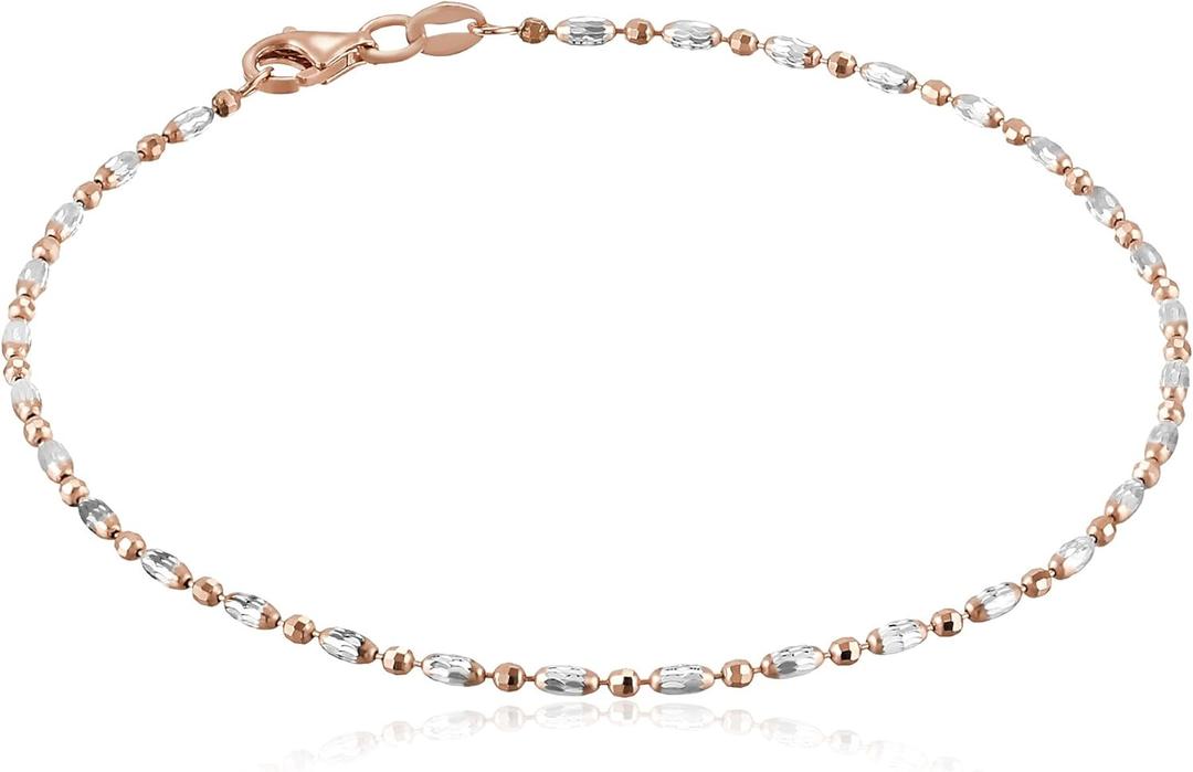 Amazon Essentials Italian Rose-Tone and Polished Sterling Silver Mezzaluna Chain Anklet (Amazon Collection)