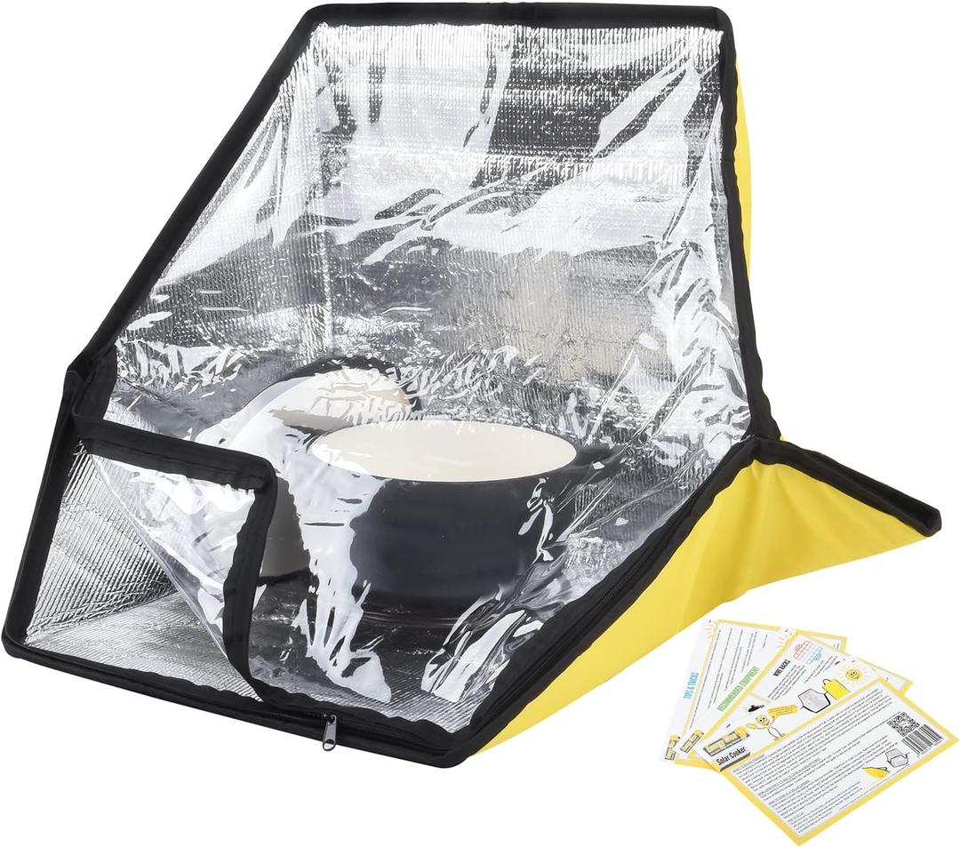 Energy Wise Premium Solar Oven, Portable Outdoor Solar Cooker & Camping Oven, Reinforced & Foldable with Support Rods, Carry Bag & Full Guide on Outdoor Cooking with Beginner Solar Camping Recipes