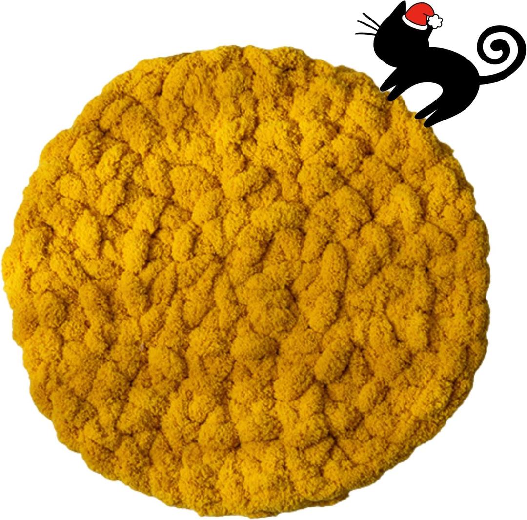 Cat Self-Warming Knitted Bed Mat, Extra-Soft Warm Round Washable Pads Cushions for Indoor Kittens & Kitty Small Pets Cat Trees (Yellow, XL)