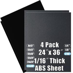 ABS Plastic Sheet 1/16 Inch Thick 24" x 36" (4-Pack),Two-Sided Heat Moldable Panel (Thermoplastic Textured Front & Smooth Back), Black Thermoform Board Great for DIY Projects, Decor, Handcrafts