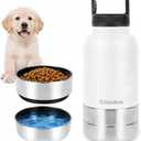 3-in-1 Dog Water Bottle Portable, 32oz Insulated Stainless Steel Pet Water Dispenser with 2 Detachable Travel Dog Bowls for Water & Food, Leak-Proof Puppy Water Bottle for Hiking, Walking (White)