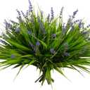 Alyptus 12 Bundles Artificial Plants Outdoor Fake Monkey Grass with Flowers for Pot UV Resistant Plant Decor for Window Garden Patio Hanging Planter Pathway Front Porch (Grass with Flowers) (Green and Purple)