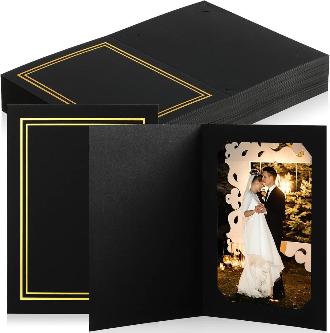 Fainne 100 Pcs Photo Folders for 4x6 or 5x7 Pictures Photo Frame Note Cards Paper Greetings Cardboard Picture Frame Inserts Cards Picture Insert Notecard for Portraits, 5.625 x 7.625 inches