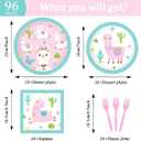 ZOIIWA 96 Pcs Llama Birthday Party Supplies for 24 Guests Alpaca Llama Birthday Plates Napkins Tableware Party Decorations Mexican Cactus Dinnerware Favor for Kids Girls Baby Showers