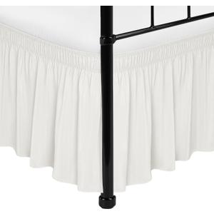 Biscaynebay Wrap Around Bed Skirts with Split Corners for Twin/Twin XL Beds 15" Drop, Ivory Adjustable Elastic Dust Ruffles Easy Fit Wrinkle Resistant Silky Luxurious Fabric Machine Washable