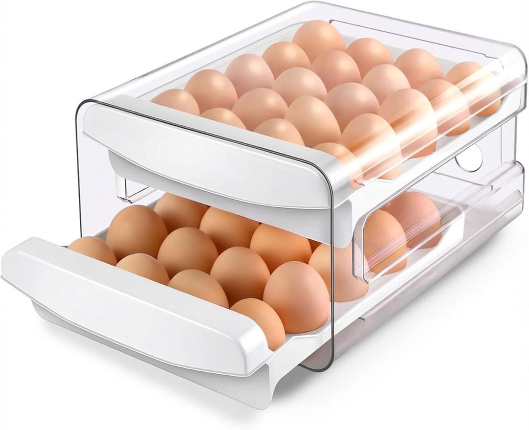 Zagtag Egg Holder for Fridge, 2-Tier Stackable 40 Eggs Organizer Drawer for Refrigerator, Space-Saving Egg Container, Clear Plastic Egg Tray for Kitchen Storage