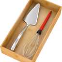 Bamboo Kitchen Drawer Organizer, Wooden Storage Box for Utensil Organizer Silverware Tray Cutlery Holder Flatware Containers - Multi-Use Deep Drawer Dividers Organizer for Bathroom, Jewelry, 12"6"2.5"