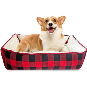 LIFFY Small Dog Bed Cat Bed - Washable Plush Calming Donut for Puppies and Cats, Soft Pet Bed with Non-Slip Bottom, Round Dog Bed Burrow, Machine Washable & Durable for Indoor Use (Red)