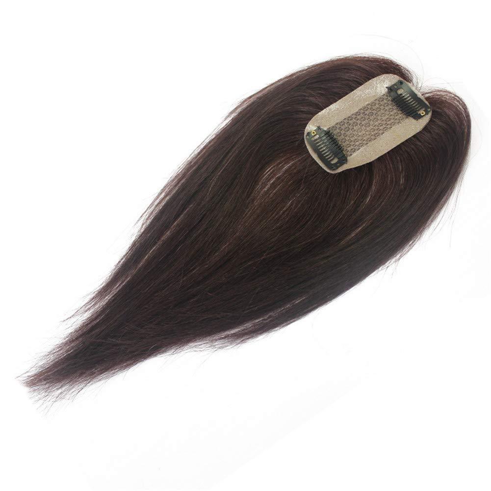 Women's Real Human Hair Clip in Top Replacement Piece for Thin Hair Short 6inch Deep Brown