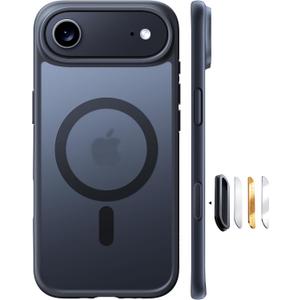 TORRAS for iPhone Air Case, Stronger Magnetic & Thin Fit with MagSafe, Shockproof Slim Case for iPhone 17 Air with Camera Control & Colorful Button, Mil-Grade Drop Tested, Translucent Matte Black