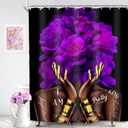 SVBright African American Shower Curtain 60Wx72L Inch Purple Black Girl Women Flower Peony Floral Modern Gold Quotes Girly Words 12 Pack Hooks Polyester Waterproof Fabric Bathroom Bathtub Panels