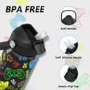 Boys Game Water Bottle for SchoolKids 18 oz Insulated Stainless Steel Cup with Straw, Double-Wall Vacuum Leakproof