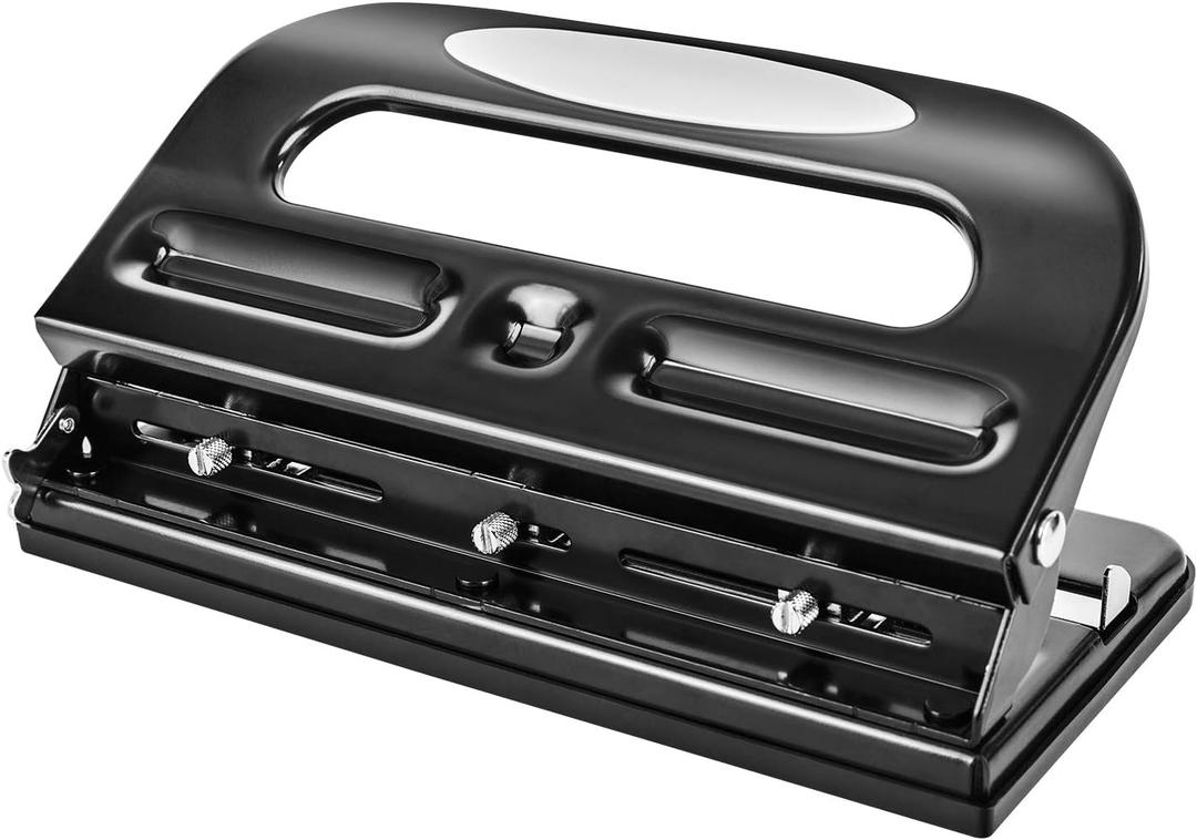 Amazon Basics Semi-Adjustable 3-Hole Punch, 30 Sheet Capacity, Black