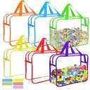 6 Color Large Toy Storage Bags with Labels, Reusable Clear PVC Board Game Storage, Travel Waterproof Organizer Bags with Zipper for Building Blocks, Puzzle, Kids Books