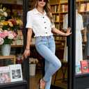 Omoone Women's Short Sleeve Denim Shirt Peplum Ruffle Hem Denim Crop Top Jackets Cowgirl Outfits (White, M)