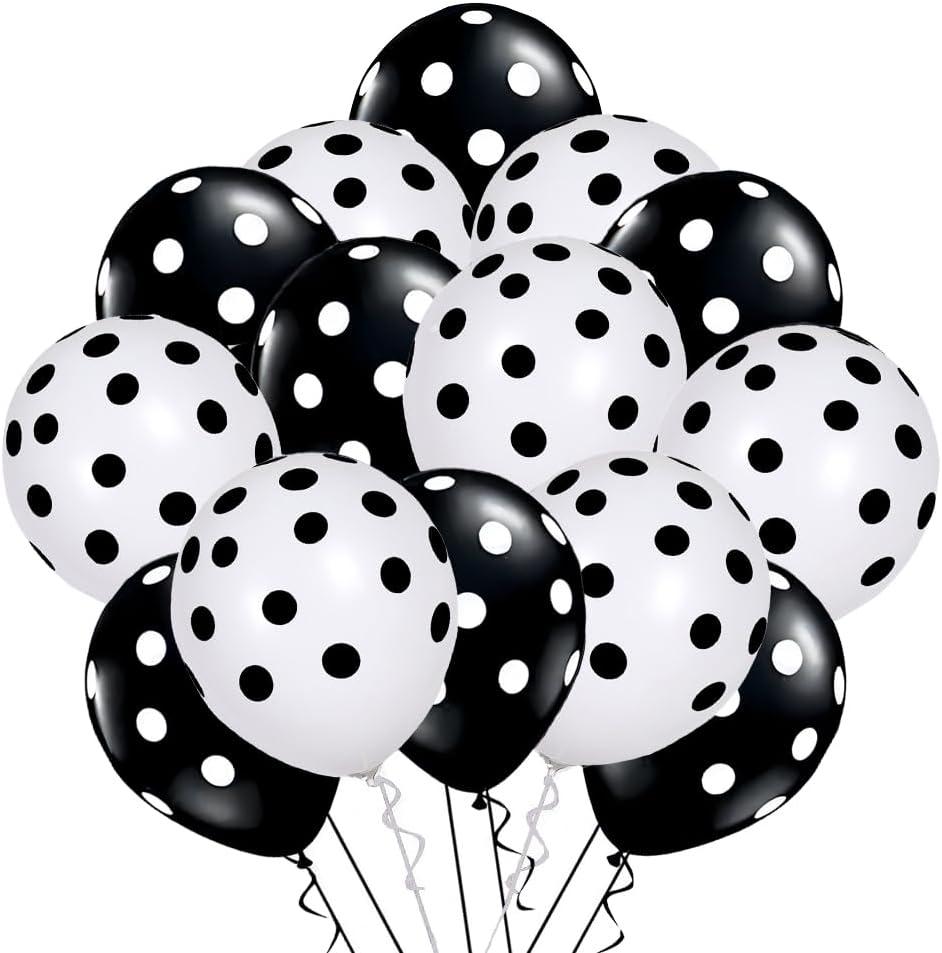 50 Pcs Latex Balloons, 12 Inch Black and White Polka Dot Balloons for Graduation Brithday Balloon Wedding Balloon Decoration