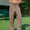 Womens Linen Barrel Pants Baggy Wide Leg Palazzo Pants Casual | Drawstring Waist, with Pockets, Lounge (S)