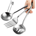 Large Serving Utensils Set,5 Pcs Stainless Steel Silver Serving Utensils with 10.8 Inch Serving Fork,10.3 Inch Serving Spoon,Slotted Serving Spoons,Sugar Spoons,Butter Knife for Party Buffet Banquet