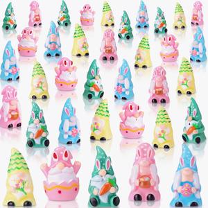 DoubleFill 60 Pcs Mini Easter Gnome Figurine Bunny Resin Gnomes 5 Styles Spring Miniature Figures for Easter Spring Festival Party Favors Gifts Home Table Landscape Decor