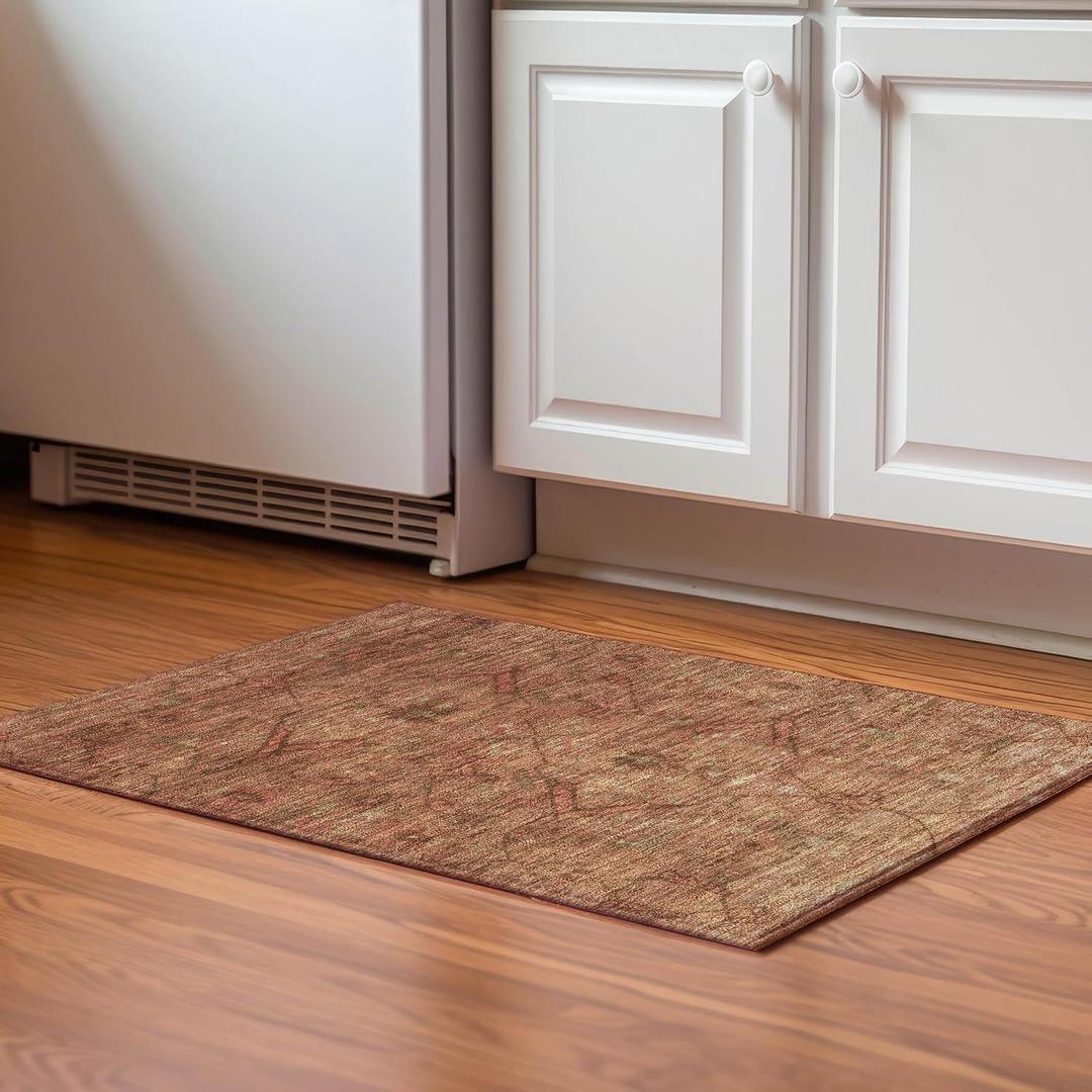 Addison Rugs Mayfield AMF2299 Terracotta 1'8" x 2'6" Indoor Premium Machine Washable Rug, Silky Soft, Easy Clean, Non Shedding, Bedroom, Living Room, Dining Room, Kitchen Rug