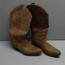 IUV Cowboy Boots For Women Western Cowgirl Boots with Chunky Heel Mid Calf Snip Toe Ideal for low insteps (10, Brown)