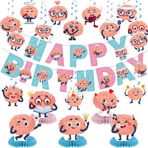 Brain Party Decorations Cartoon Brain Birthday Party Decor Supplies Includes Happy Birthday Banner Brain Hanging Swirls Honeycomb Centerpiece