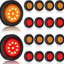Treela 16 Pcs 2 Inch LED Marker Lights Waterproof Sealed 10 LEDs Round Trailer Light with Rubber Flush Mount Grommet 2 Prong Wire Pigtails for RV Truck Semi Trailer Side Tail Lights, Red and Amber