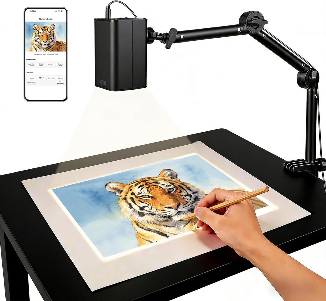 Art Projector for Tracing and Drawing - 5G WiFi & App-Free Web Control - Digital Sketch Projector with Stable Stand for Artists, Cookie Decor - Compatible with iOS/Android, Supports Online/Offline