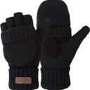 OMECHY Winter Knitted Fingerless Wool Gloves Thermal Insulation Warm Convertible Mittens Flap Cover for Men Women (One Size, Black)