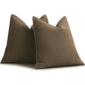 ZWJD Brown Pillow Covers 18x18 Set of 2 Chenille Throw Pillow Covers with Elegant Design Soft and Luxurious Decorative Throw Pillows for Couch, Bed, and Home Decor
